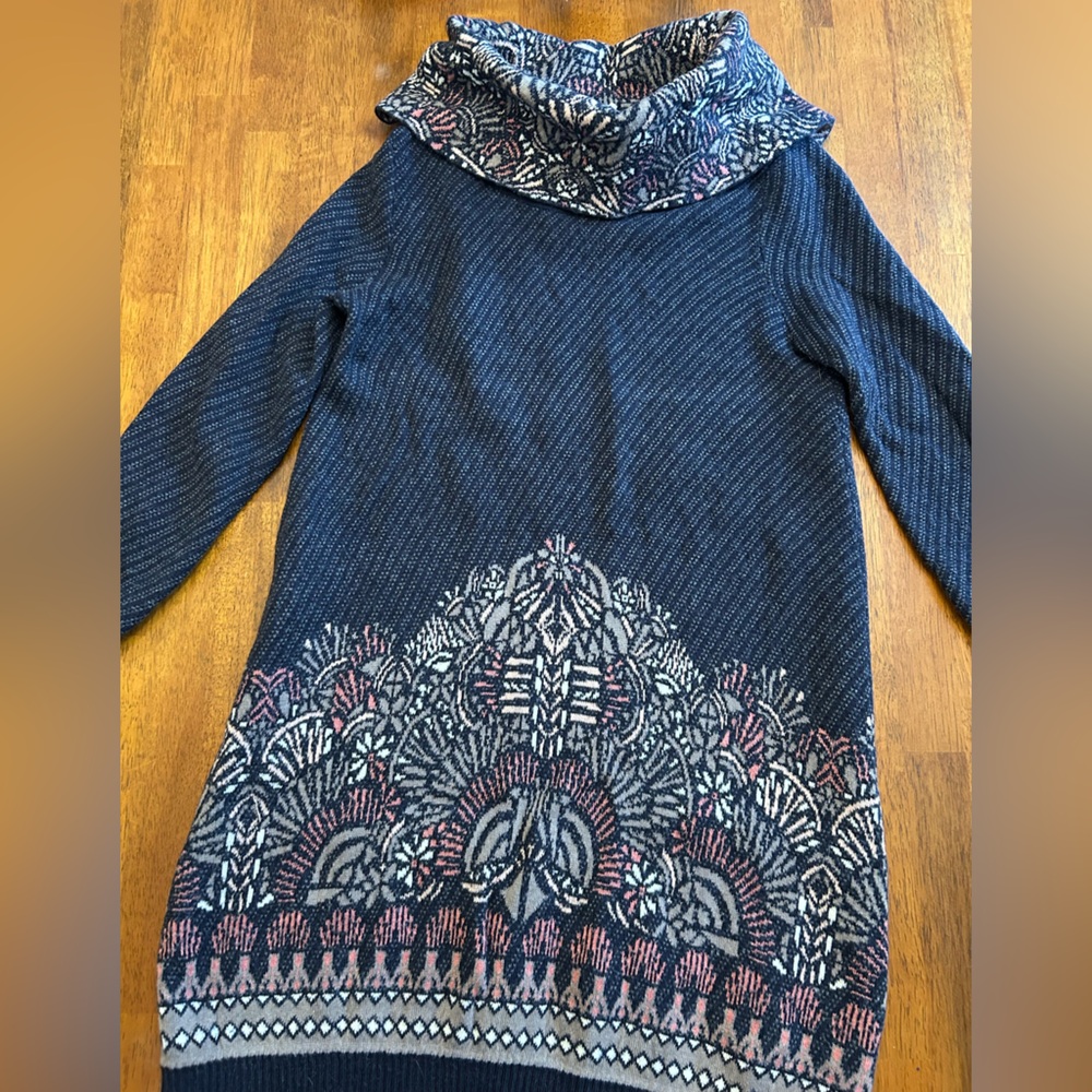 Anthropologie Moth Wool & Alpaca Blend Tunic Sweater | XS | Fair Isle Cowl Neck - Picture 2 of 10